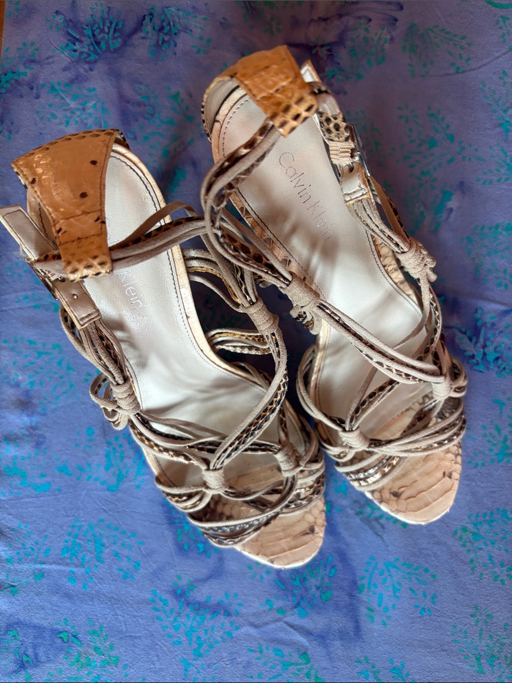 Calvin Klein Beige Braided Strappy Heels